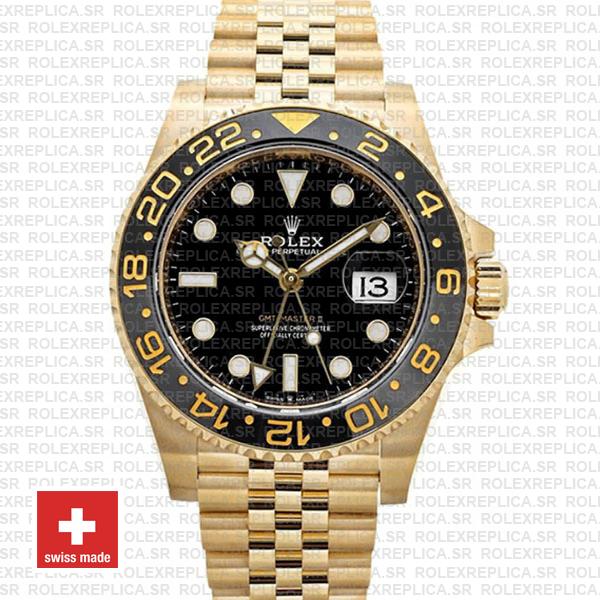 Rolex Gmt-master Ii Jubilee 18k Yellow Gold Black Dial Ceramic Bezel 40mm Swiss Made Replica Superclone Watch Ref.126718grnr