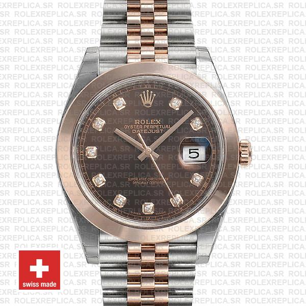 Rolex Datejust 41 Jubilee Bracelet Two-Tone 18k Rose Gold 904L Steel Smooth Bezel Chocolate Diamond Dial Watch