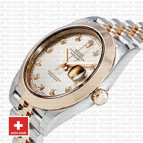 Rolex Datejust 41 Jubilee 2 Tone 18k Rose Gold Smooth Bezel Pink Dial Diamond Markers 126301 Swiss Replica