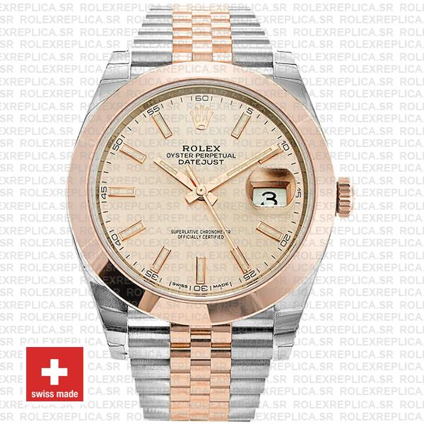 Rolex Datejust 41 Two-Tone 18k Rose Gold, 904L Steel Smooth Bezel Pink Dial