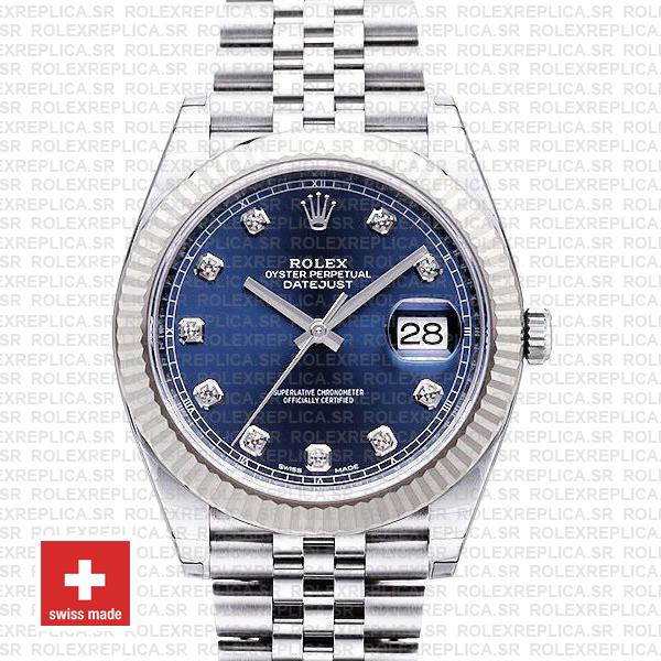 Rolex Datejust 41 Blue Diamond Dial Jubilee Fluted Bezel Watch