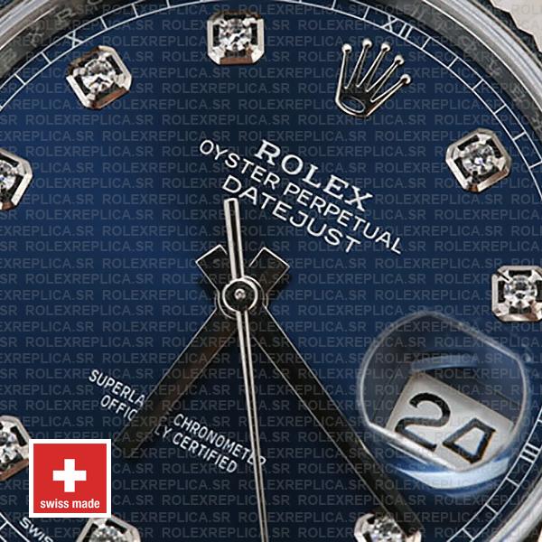 Rolex Datejust 41 Jubilee 2 Tone 18k White Gold Fluted Bezel Blue Dial Diamond Markers 126334 Swiss Replica