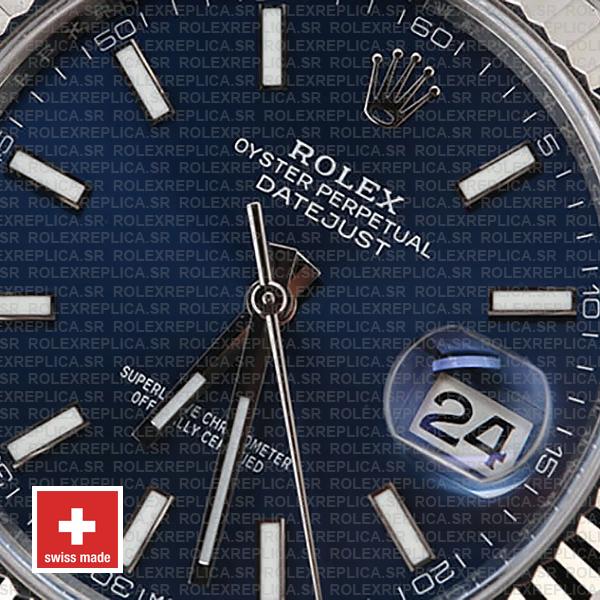 Rolex Datejust 41 Jubilee Bracelet 904L Stainless Steel Blue Sticks Dial 18k White Gold Fluted Bezel