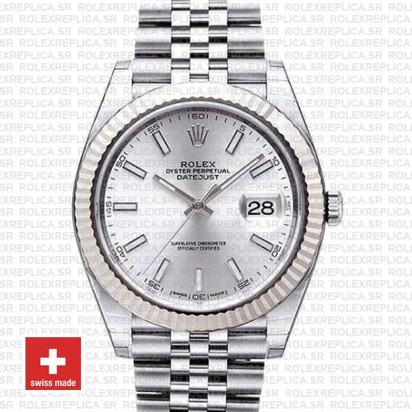 Rolex Datejust 41 Silver Dial Jubilee Fluted Bezel Replica Watch