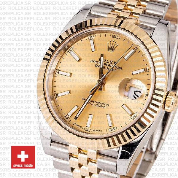 Rolex Oyster Perpetual Datejust 18k Yellow Gold Two-Tone Gold Dial Stainless Steel 41mm Jubilee Bracelet