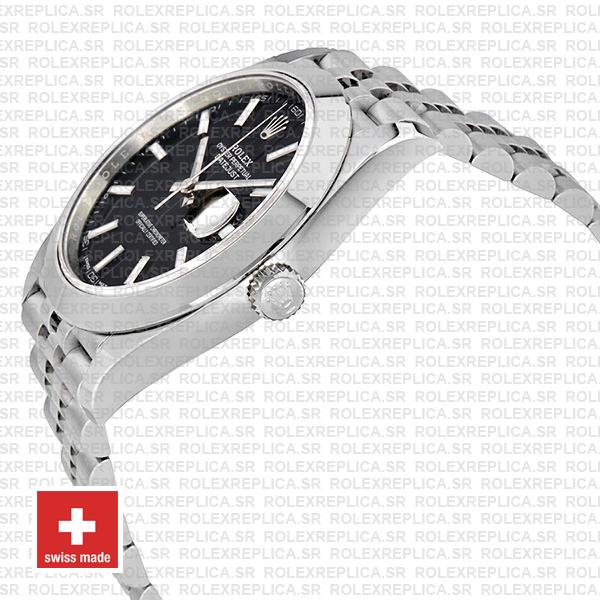Rolex Datejust 41 Jubilee Steel Smooth Bezel Black Dial Stick Markers 126300 Swiss Replica