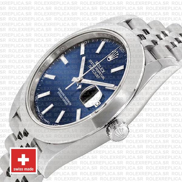 Rolex Datejust 41 Jubilee Steel Smooth Bezel Blue Dial Stick Markers 126300 Swiss Replica