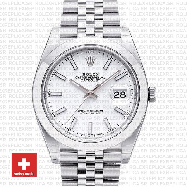 Rolex Datejust 904L Stainless Steel White Dial 41mm with Jubilee Bracelet & Smooth Bezel Fake Watch