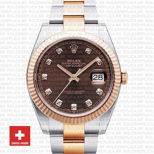 Rolex Datejust 41 Two-Tone Rose Gold Chocolate Diamond Dial