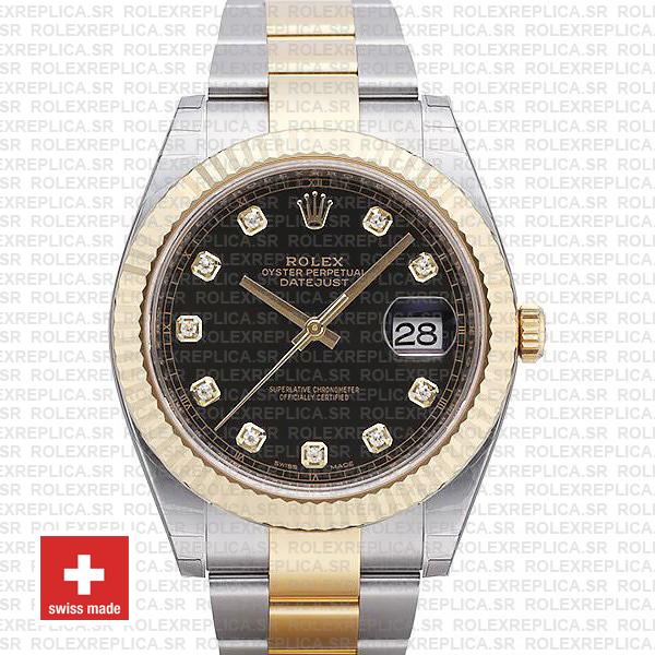 Rolex Datejust 41 Two-Tone Black Dial Diamonds | RolexReplica