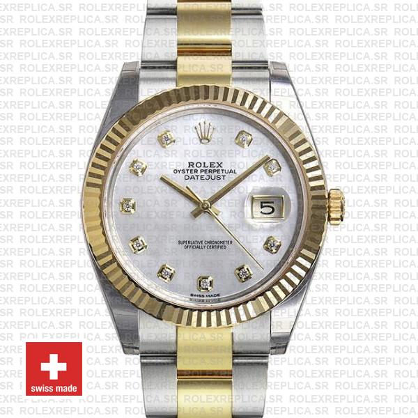 Rolex Datejust 41 Two-Tone White Dial Diamonds Replica Watch