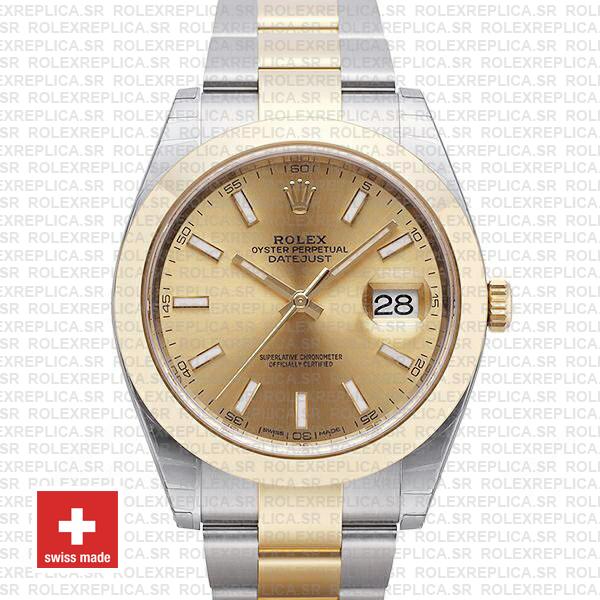 Rolex Oyster Perpetual Datejust 18k Yellow Gold Two-Tone Gold Dial Replica Watch