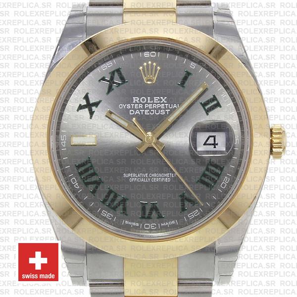 Rolex Datejust 41 Two-Tone 18k Yellow Gold Slate Grey Roman Dial Stainless Steel Replica Watch