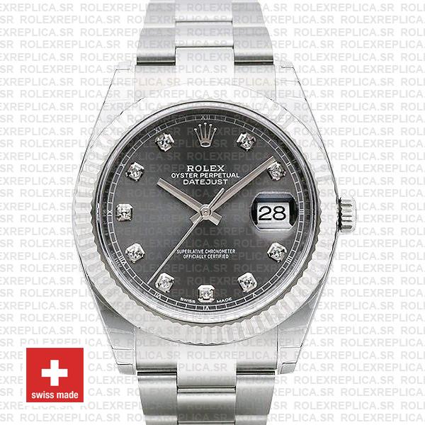 Rolex Datejust 41mm Dark Rhodium Grey Diamond Dial Replica