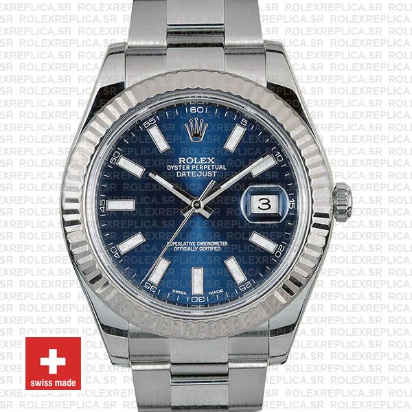 Rolex Datejust Ii Steel 18k White Gold Blue 41mm 116334 Swiss Replica