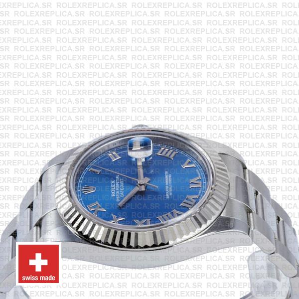 Rolex Datejust ΙΙ 904L Steel Blue Dial Roman Markers 18k White Gold Fluted Bezel 41mm