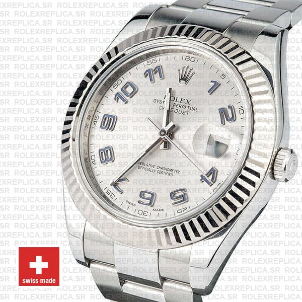 Rolex Datejust Ii Steel 18k White Gold Silver Arabic 41mm 116334 Swiss Replica Replica
