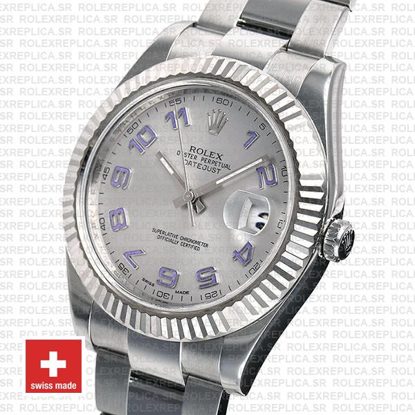 Rolex Datejust ΙΙ 904L Steel Silver Dial Arabic Numerals 18k White Gold Fluted Bezel 41mm