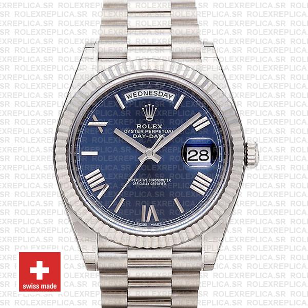 Rolex Day-Date 40 White Gold Blue Roman Dial | Rolex Replica