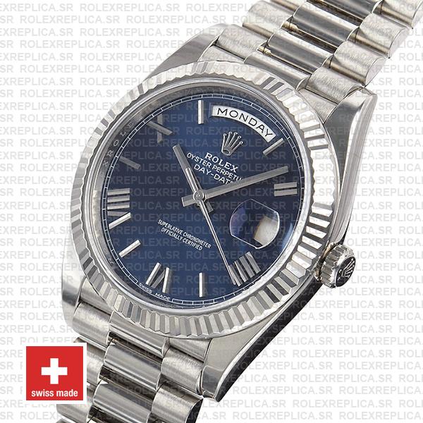 Rolex Day Date 40 White Gold Blue Roman 40mm 228239 Swiss Replica