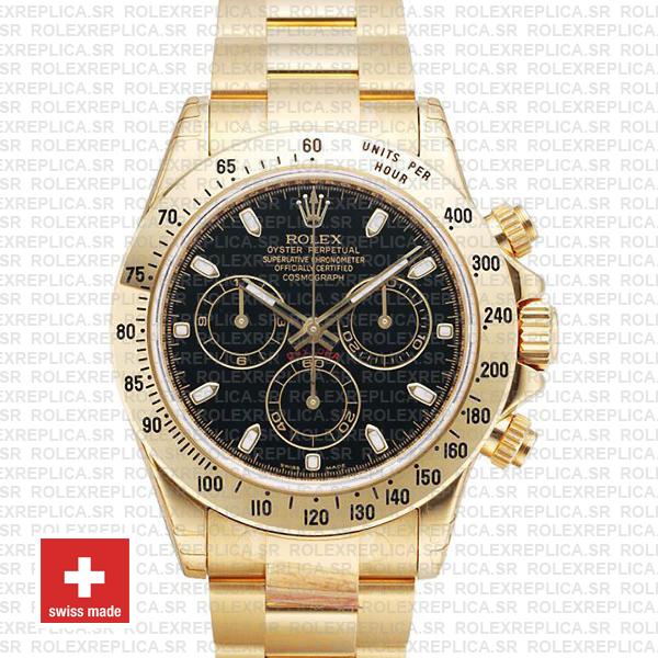 Rolex Daytona Yellow Gold Black Dial 40mm | Swiss Replica