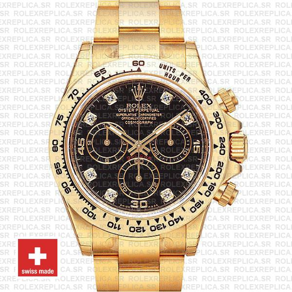 Rolex Daytona Cosmograph Gold Black Diamond Dial Watch