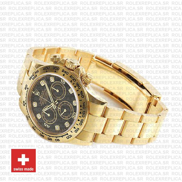 Rolex Cosmograph Daytona Real 18k Yellow Gold Wrapped 904l Steel Black Diamond Dial 40mm Ref:116508 Swiss Replica Watch