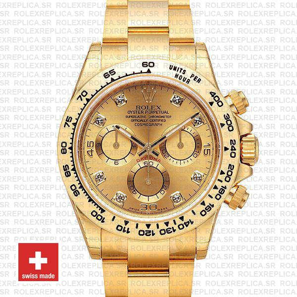 Rolex Daytona Diamond Gold Dial | 18k Yellow Gold Replica