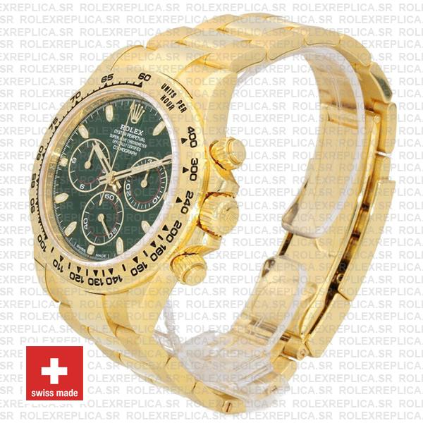 Rolex Daytona 18k Yellow Gold Green Dial 40mm with Subdials, 904L Stainless Steel Oyster Bracelet