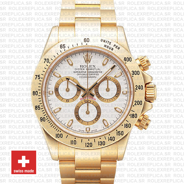 Rolex Daytona 18k Yellow Gold White Dial | Swiss Replica Watch