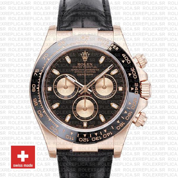 Rolex Daytona Rose Gold Ceramic Bezel Black Dial Replica