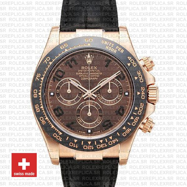 Rolex Daytona Leather Rose Gold Chocolate Arabic Ceramic 40mm 116515