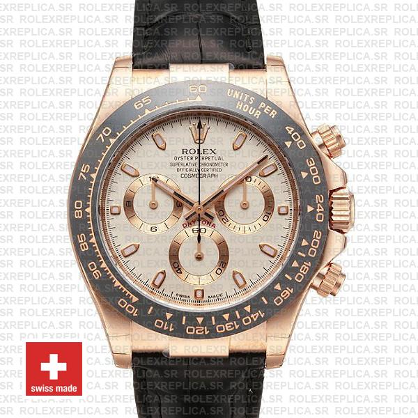 Rolex Daytona Leather Rose Gold Ivory Ceramic 40mm