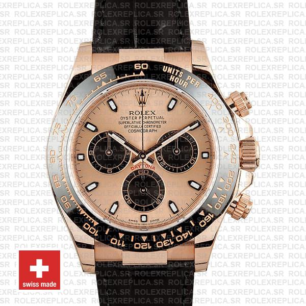 Rolex Daytona Rose Gold Leather Strap | Rolex Replica Watch