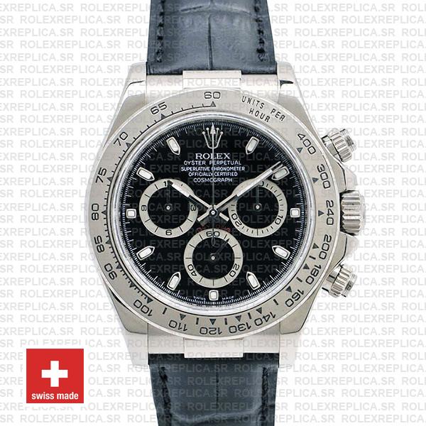 Rolex Daytona in 18k White Gold 40mm, with a Black Dial & a Leather Bracelet