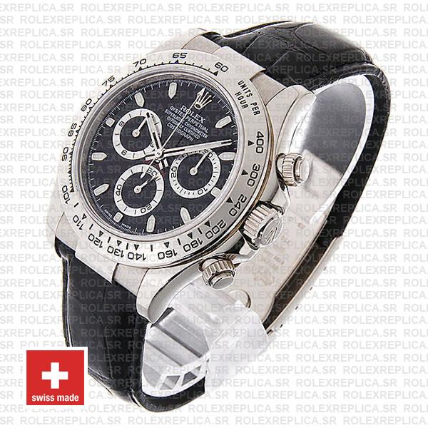 Rolex Daytona Leather White Gold Black Dial 116519 Swiss Replica 40mm