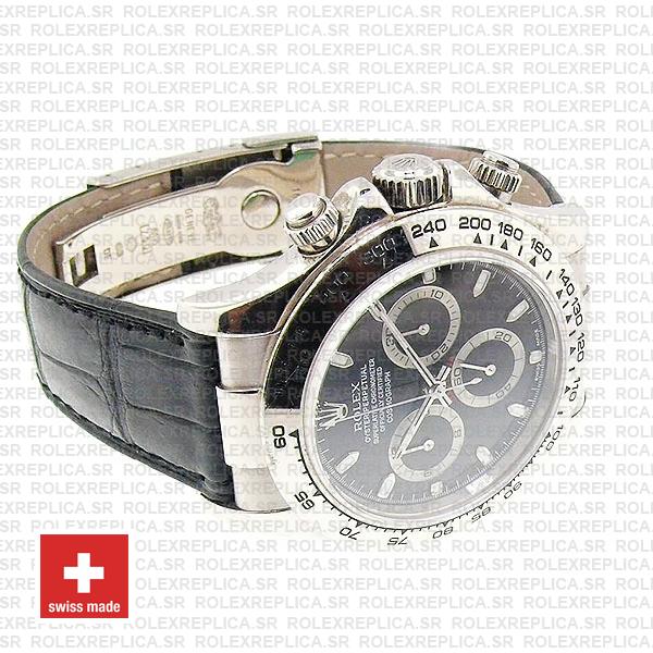 Rolex Daytona Leather White Gold Black Dial 116519 Swiss Replica 40mm