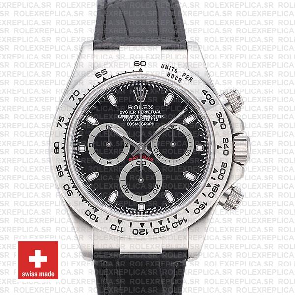 Rolex Daytona White Gold Black Dial | Leather Strap Watch