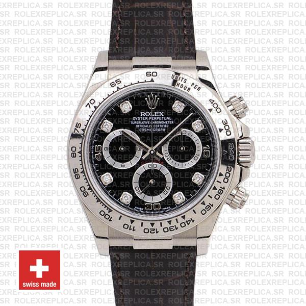 Rolex Daytona Leather White Gold Black Diamond Markers 116519 Swiss Replica 40mm