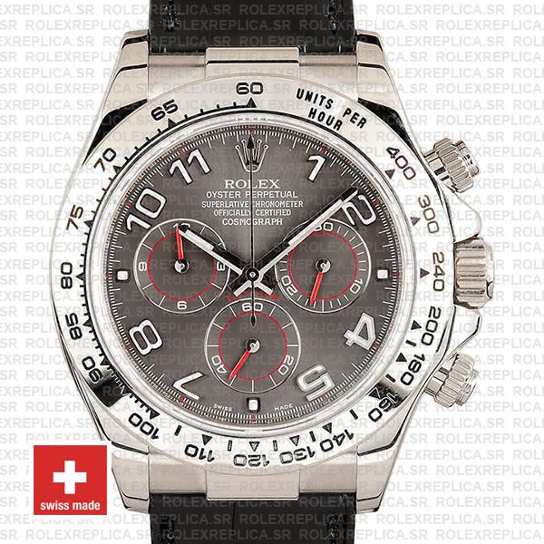 Rolex Daytona Leather White Gold Grey Dial Arabic 116519 Swiss Replica 40mm