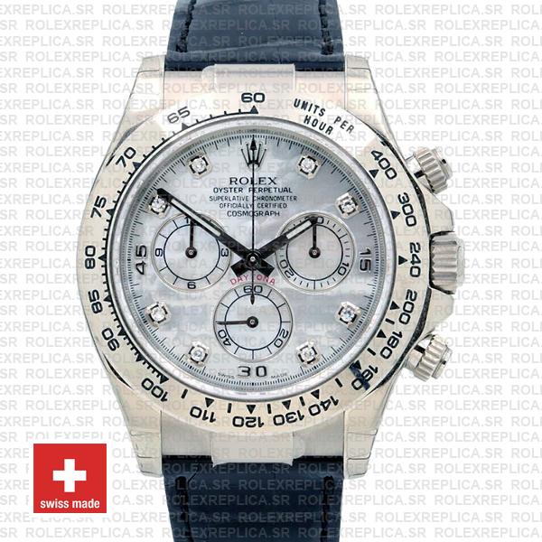 Rolex Daytona White Gold White Diamond Dial Leather Watch