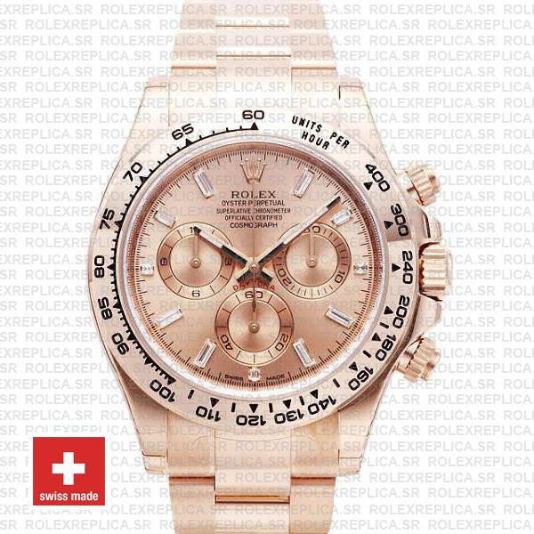 Rolex Daytona 18k Rose Gold Pink Diamond Dial Replica Watch