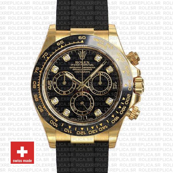 Rolex Daytona Yellow Gold Rubber Black Diamond Dial Watch