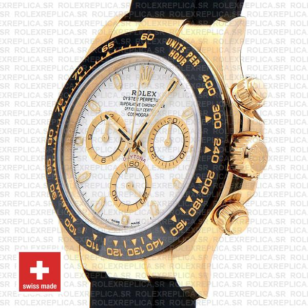 Rolex Cosmograph Daytona Rubber Strap 18k Yellow Gold 40mm 904L Stainless Steel White Dial