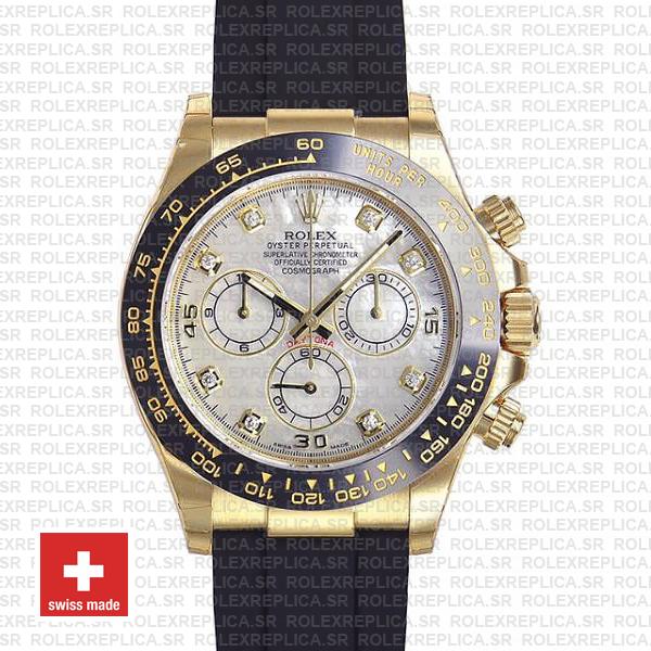 Rolex Daytona Gold Rubber Strap White MOP Diamond Watch