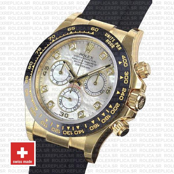 Rolex Oyster Perpetual Cosmograph Daytona 18k Yellow Gold White MOP Dial Diamond Markers
