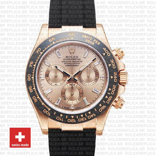 Rolex Daytona Rubber Rose Gold Pink Diamond Ceramic 40mm 116515 Swiss Replica