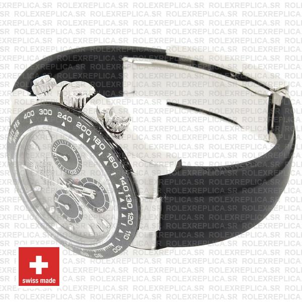 Rolex Daytona 18k White Gold Rubber Strap Silver Dial Swiss Replica Watch