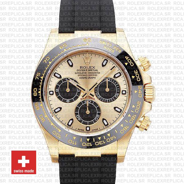 Rolex Daytona Yellow Gold Rubber Strap Panda Dial Watch