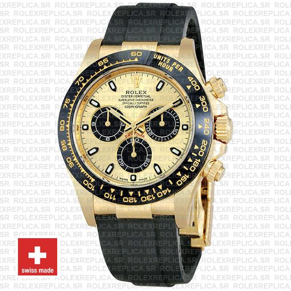 Rolex Cosmograph Daytona Rubber 18k Yellow Gold 904L Steel Gold Panda Dial Stick Markers 40mm